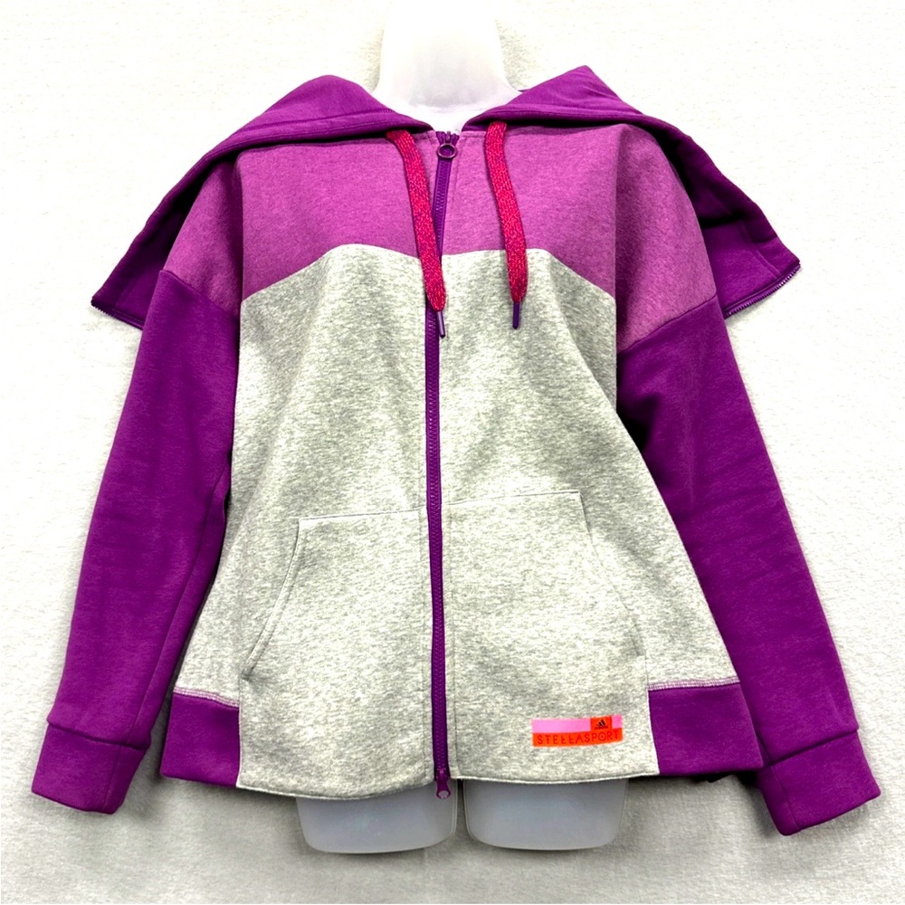 Adidas Women Stella McCartney Stellasport Full Zip Hoodie Colorblock Purple Gray